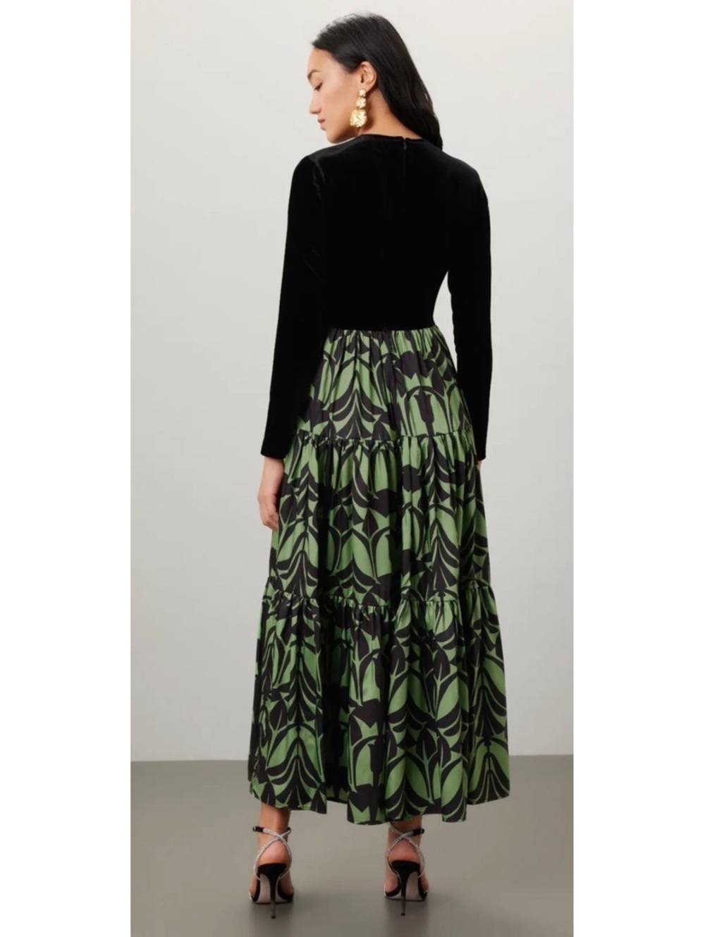 La doubleJ papyrus print maxi Viviana dress green black $1290 medium